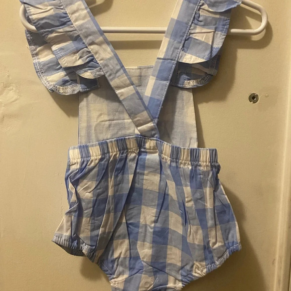 New Blue Gingham Romper - Picture 5 of 6